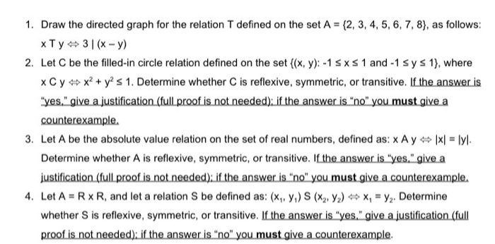 Solved 1. Draw the directed graph for the relation T defined | Chegg.com