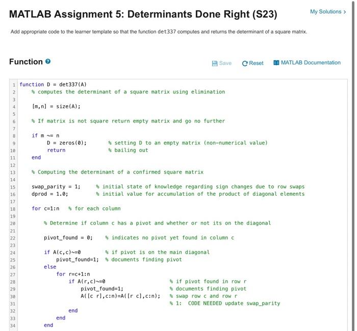 matlab assignment 5 determinants done right