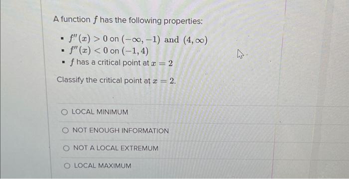 Solved A function f has the following properties: I f" (x) > | Chegg.com
