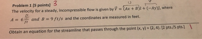 Solved Problem 1 [5 points) 3 The velocity for a steady, | Chegg.com