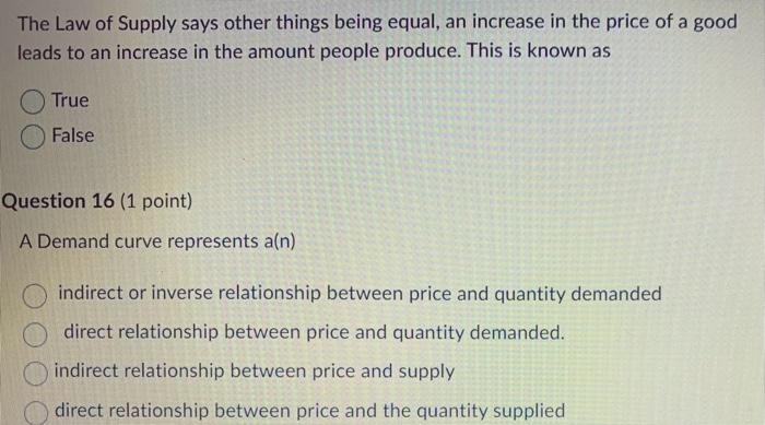 Solved The Law of Supply says other things being equal, an | Chegg.com
