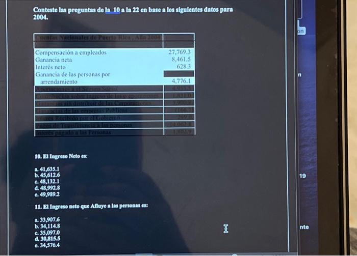 Conteste las preguntas de in 10 a la 22 en base a los sigulentes datos para 2004. 10. Da Ingrese Neto es: a. \( 41,635.1 \) b