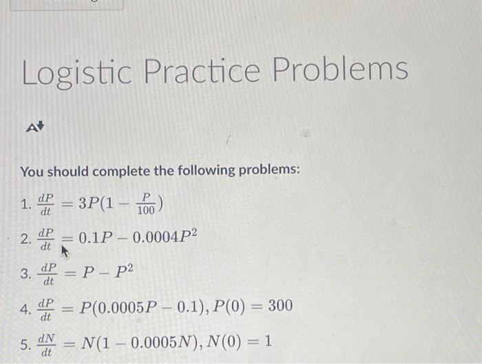 Solved Logistic Practice Problems You Should Complete The | Chegg.com