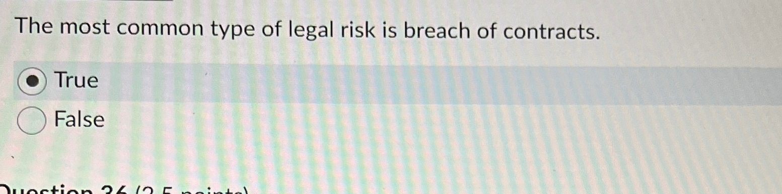 Solved The most common type of legal risk is breach of | Chegg.com