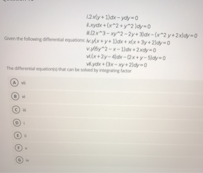 Solved 1 2x Y 1 Dx Ydy 0 Li Xydx X 2 Y 2 Dy 0 Chegg Com