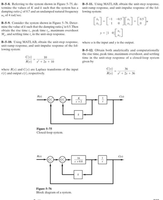 Solved B-5-8. Referring To The System Shown In Figure 5-75, | Chegg.com