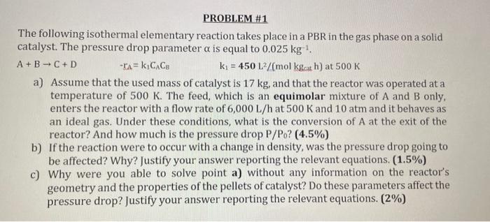 Solved The following isothermal elementary reaction takes | Chegg.com