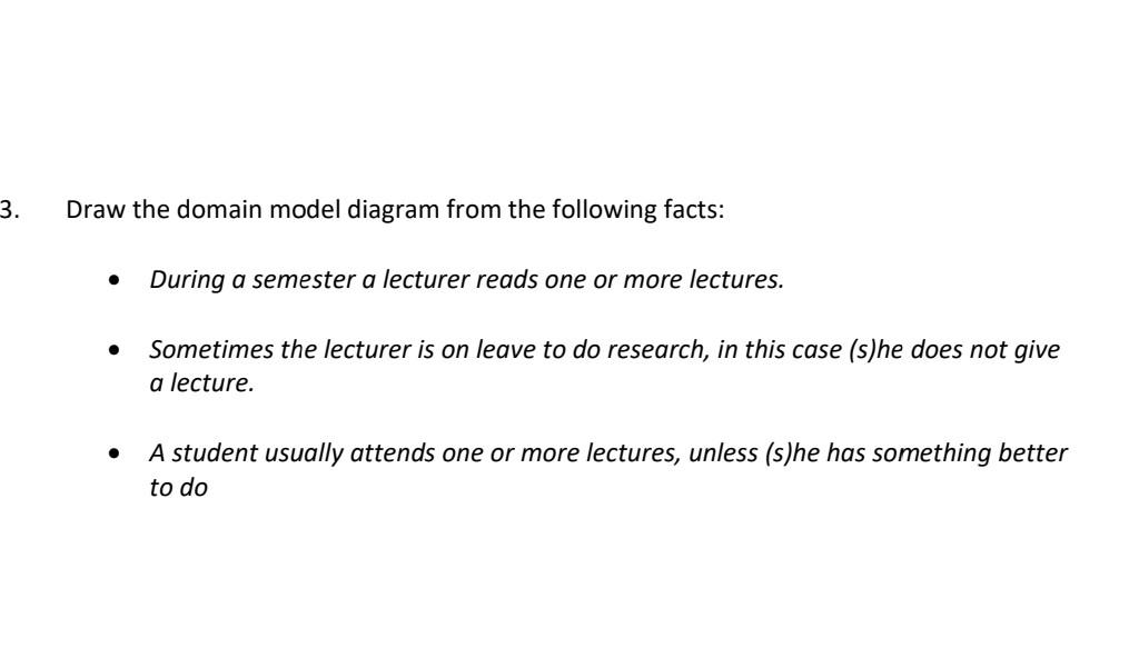 Solved Draw the domain model diagram from the following | Chegg.com