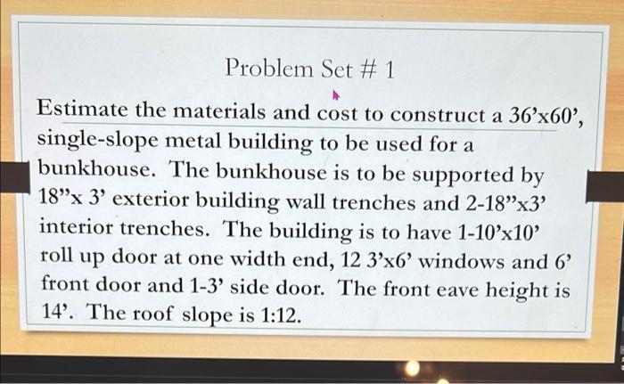 Solved Problem Set #1 Estimate The Materials And Cost To | Chegg.com