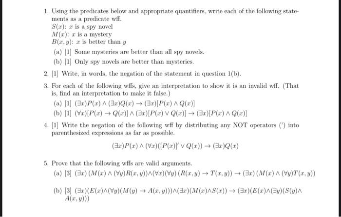 Solved 1 Using The Predicates Below And Appropriate Quan Chegg Com