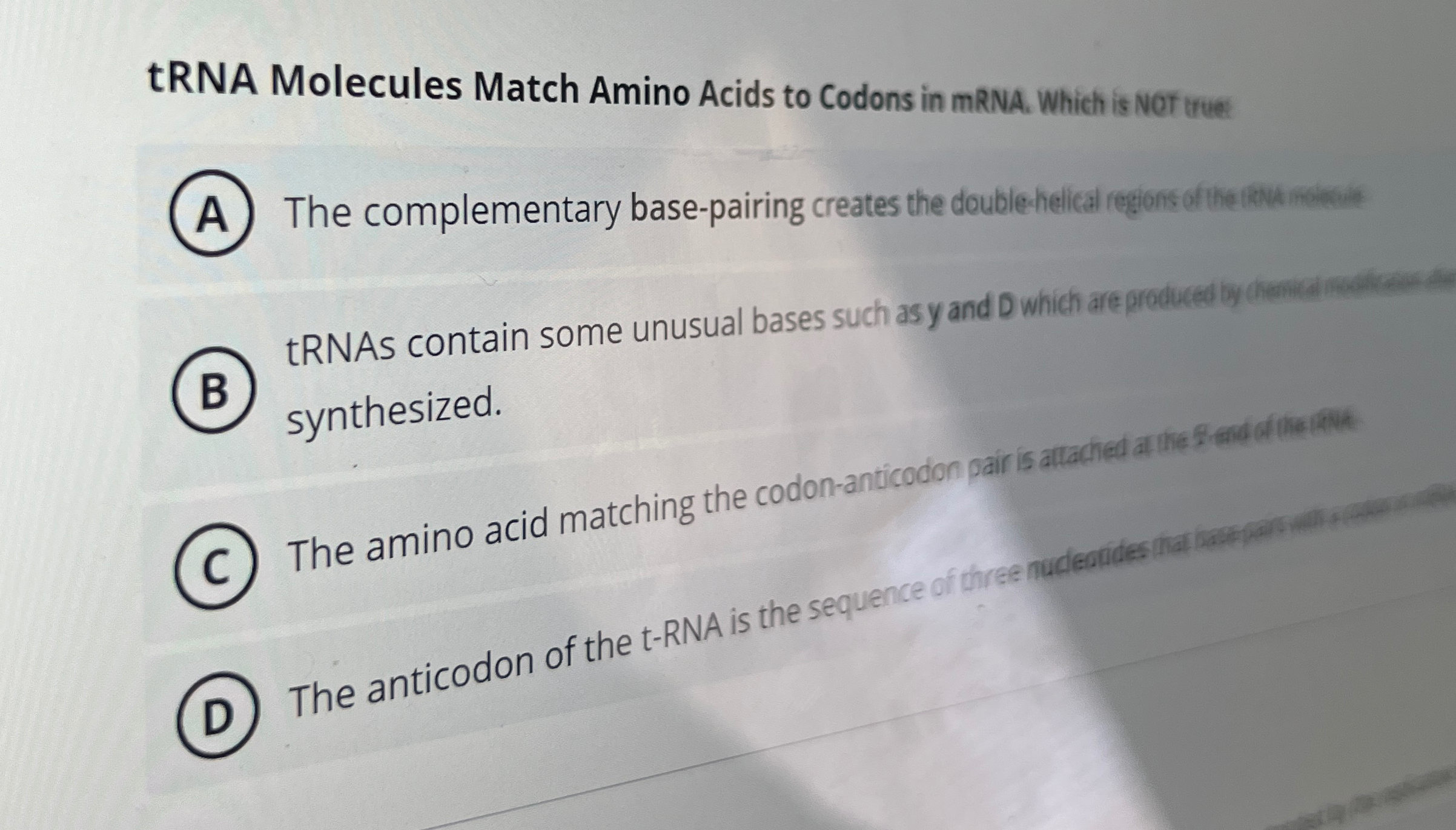Solved tRNA Molecules Match Amino Acids to Codons in mRNA.