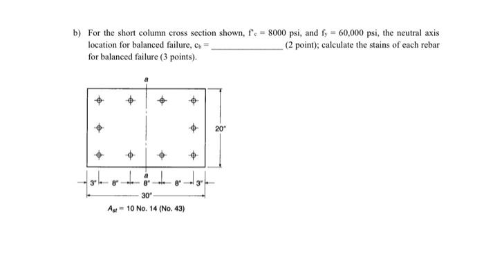 Solved b) For the short column cross section shown, f'e = | Chegg.com