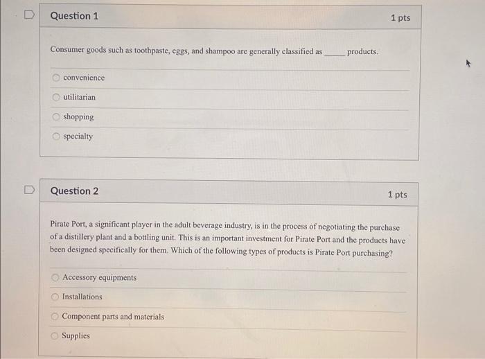 Solved Question 1 1 pts Consumer goods such as toothpaste, | Chegg.com
