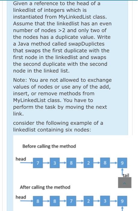 Solved Given a reference to the head of a linkedlist of | Chegg.com