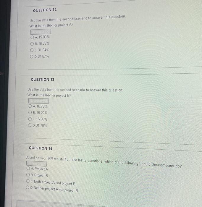 Solved Part 2: Use the following information to answer | Chegg.com