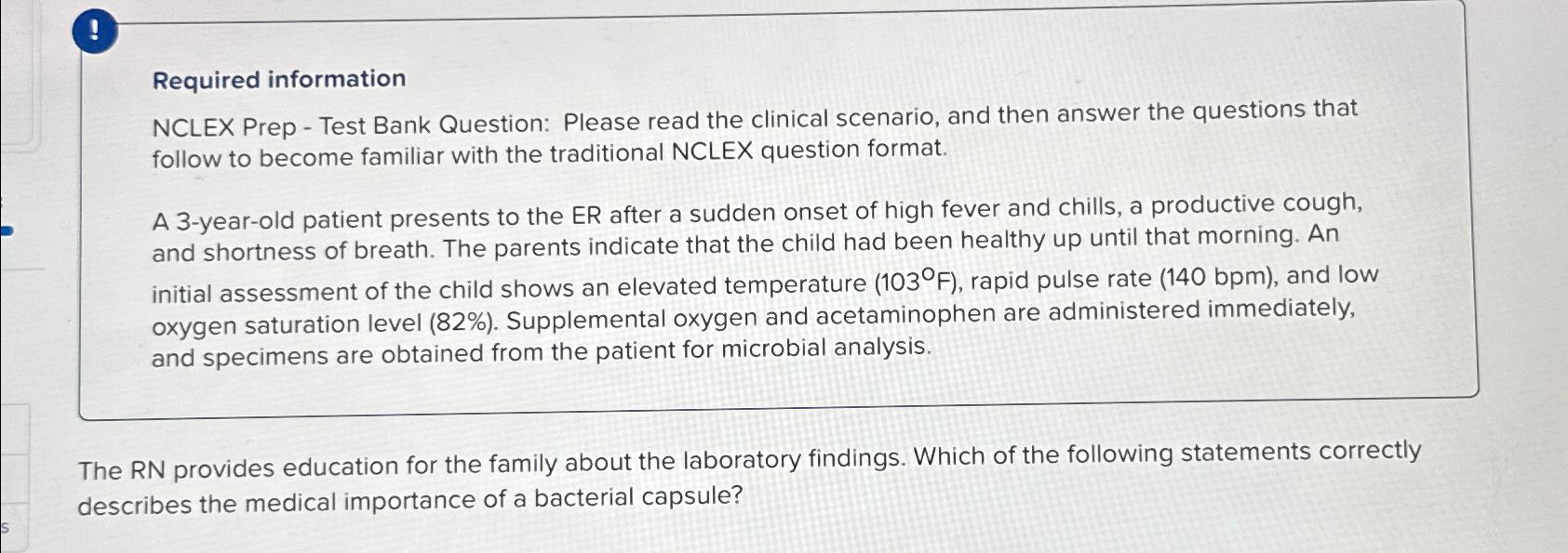 Solved !Required informationNCLEX Prep - ﻿Test Bank | Chegg.com