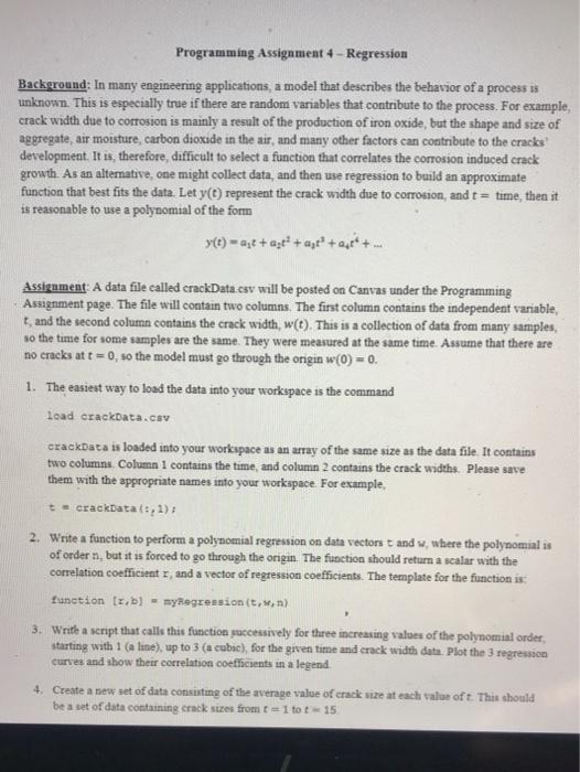 Solved Programming Assignment 4 - Regression Background: In | Chegg.com