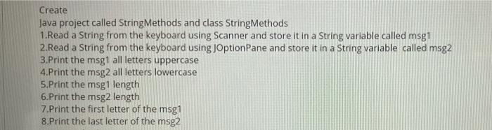 Solved Create Java project called StringMethods and class | Chegg.com