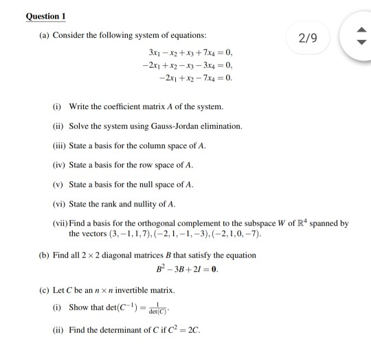 Solved 2/9 Question 1 (a) Consider the following system of | Chegg.com