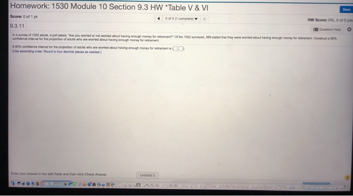 Solved Homework: 1530 Module 10 Section 9.3 HW *Table V & VI | Chegg.com