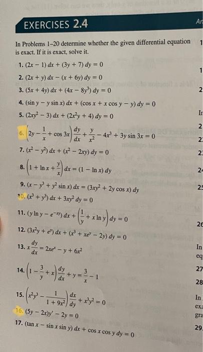 Solved An EXERCISES 2.4 1 In Problems 1-20 determine whether | Chegg.com