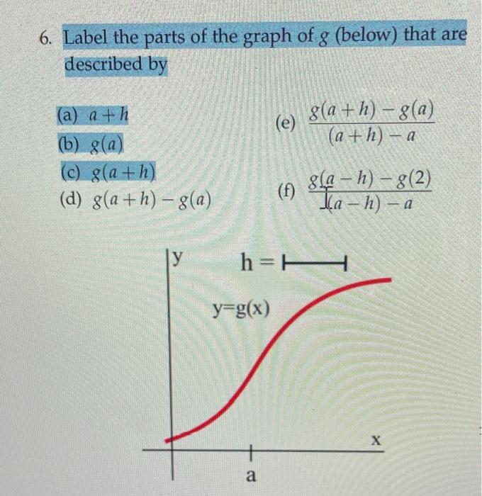 Solved 6. Label the parts of the graph of g (below) that are | Chegg.com