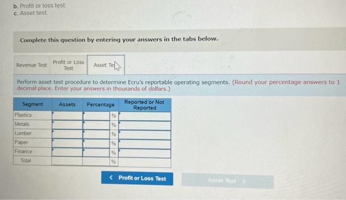 Solved B Profit Or Loss Test C Asset Test Complete This 9718