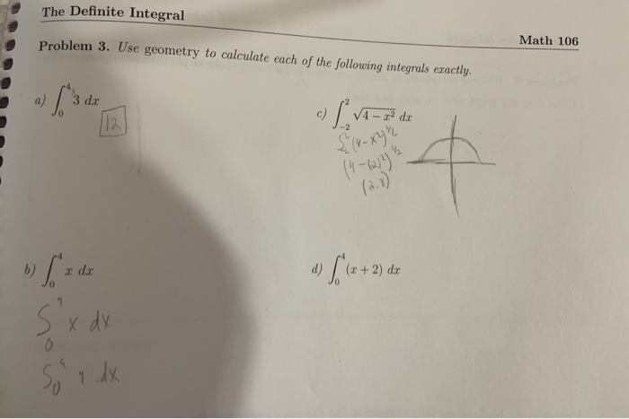 Solved The Definite Integral Problem 3. Use geometry to | Chegg.com