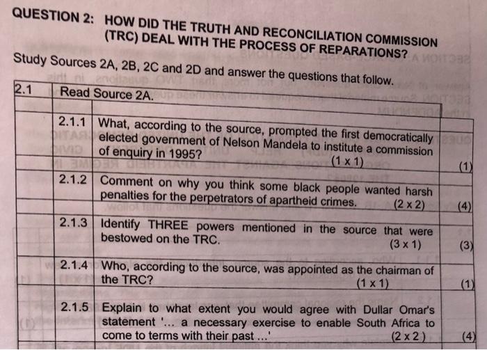 QUESTION 2: HOW DID THE TRUTH AND RECONCILIATION | Chegg.com