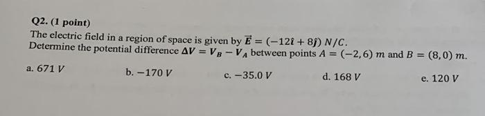 Solved Q2. (1 point) The electric field in a region of space | Chegg.com