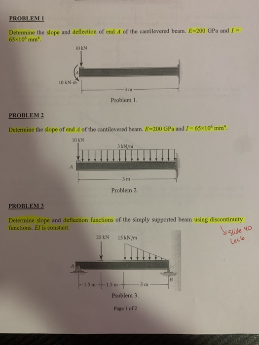 Solved PROBLEM 1 Determine The Slope And Deflection Of End A Chegg Com