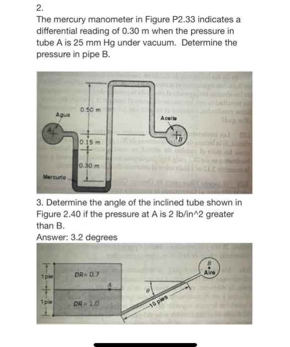 Solved 2. The mercury manometer in Figure P2.33 indicates a | Chegg.com