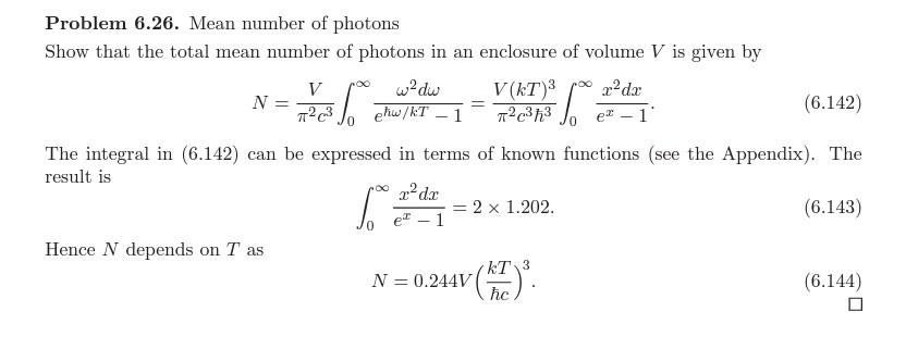 Solved Problem 6.26. Mean number of photons Show that the | Chegg.com