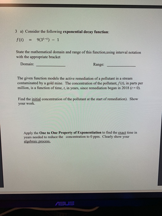 Solved 3 a) Consider the following exponential decay | Chegg.com