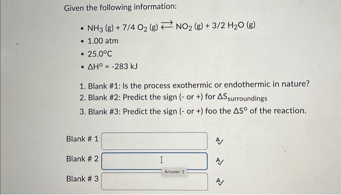 Solved Given the following information: - NH3( g)+7/4O2( | Chegg.com
