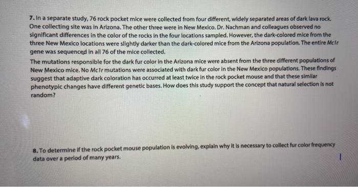 Solved 7. In a separate study, 76 rock pocket mice were | Chegg.com