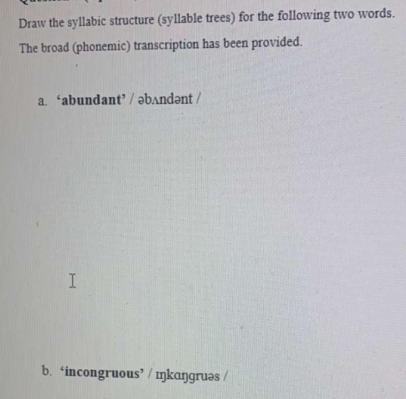 Draw The Syllabic Structure (syllable Trees) For The 