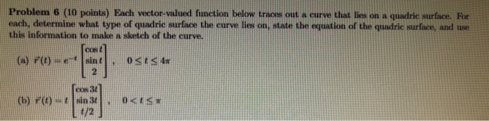 Solved Problem 6 (10 points Each vector valued function | Chegg.com