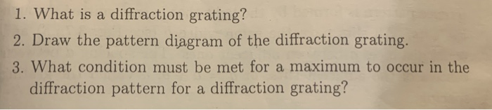 Solved 1. What is a diffraction grating? 2. Draw the pattern | Chegg.com