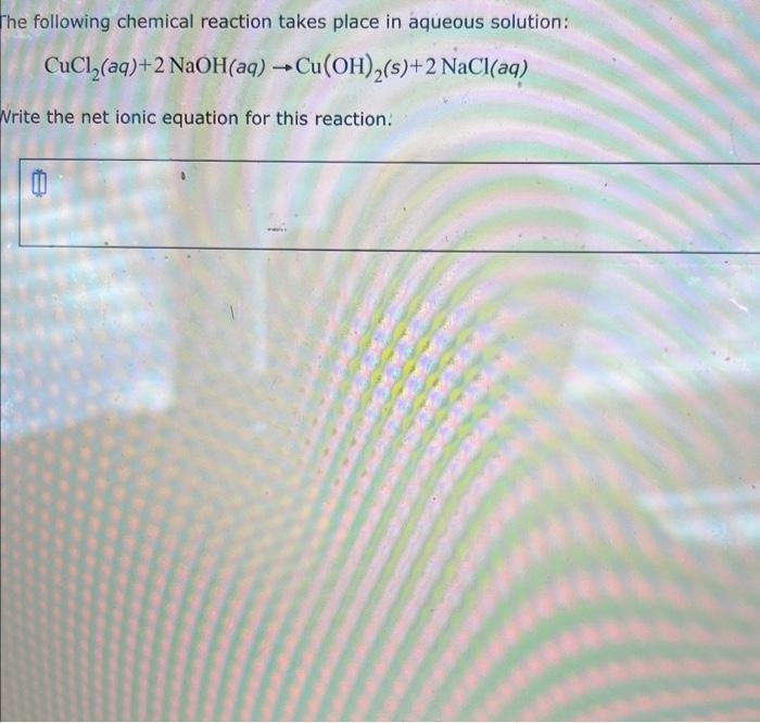 Solved he following chemical reaction takes place in aqueous | Chegg.com