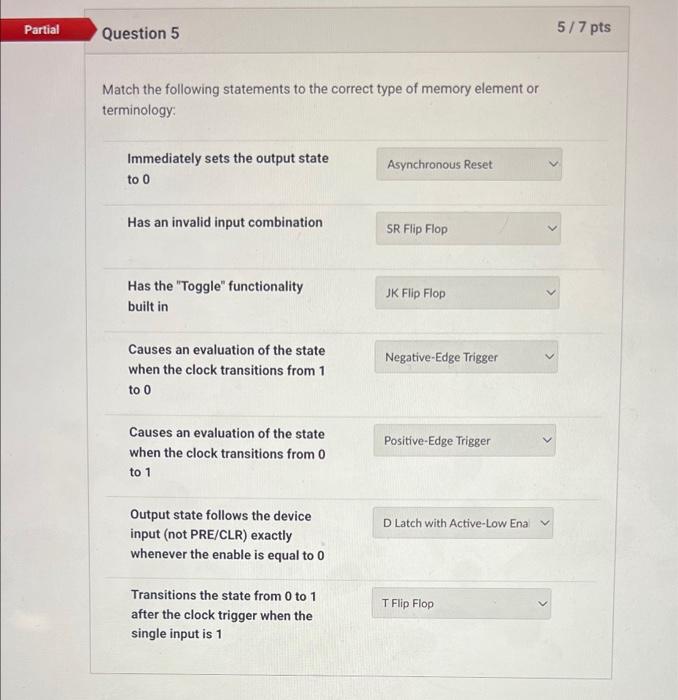 Solved Partial Question 5 5/7 pts Match the following | Chegg.com