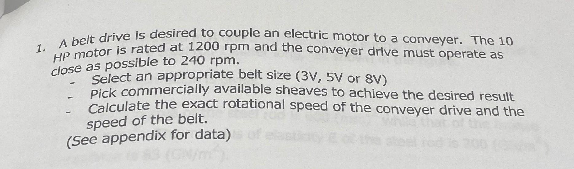 Solved 1. A belt drive is desired to couple an electric | Chegg.com