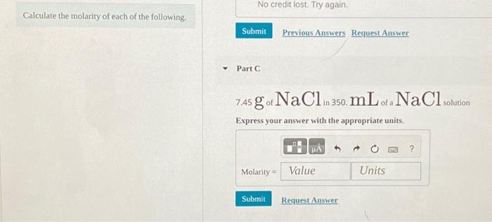 Solved Calculate the molarity of each of the following. 5.00 | Chegg.com