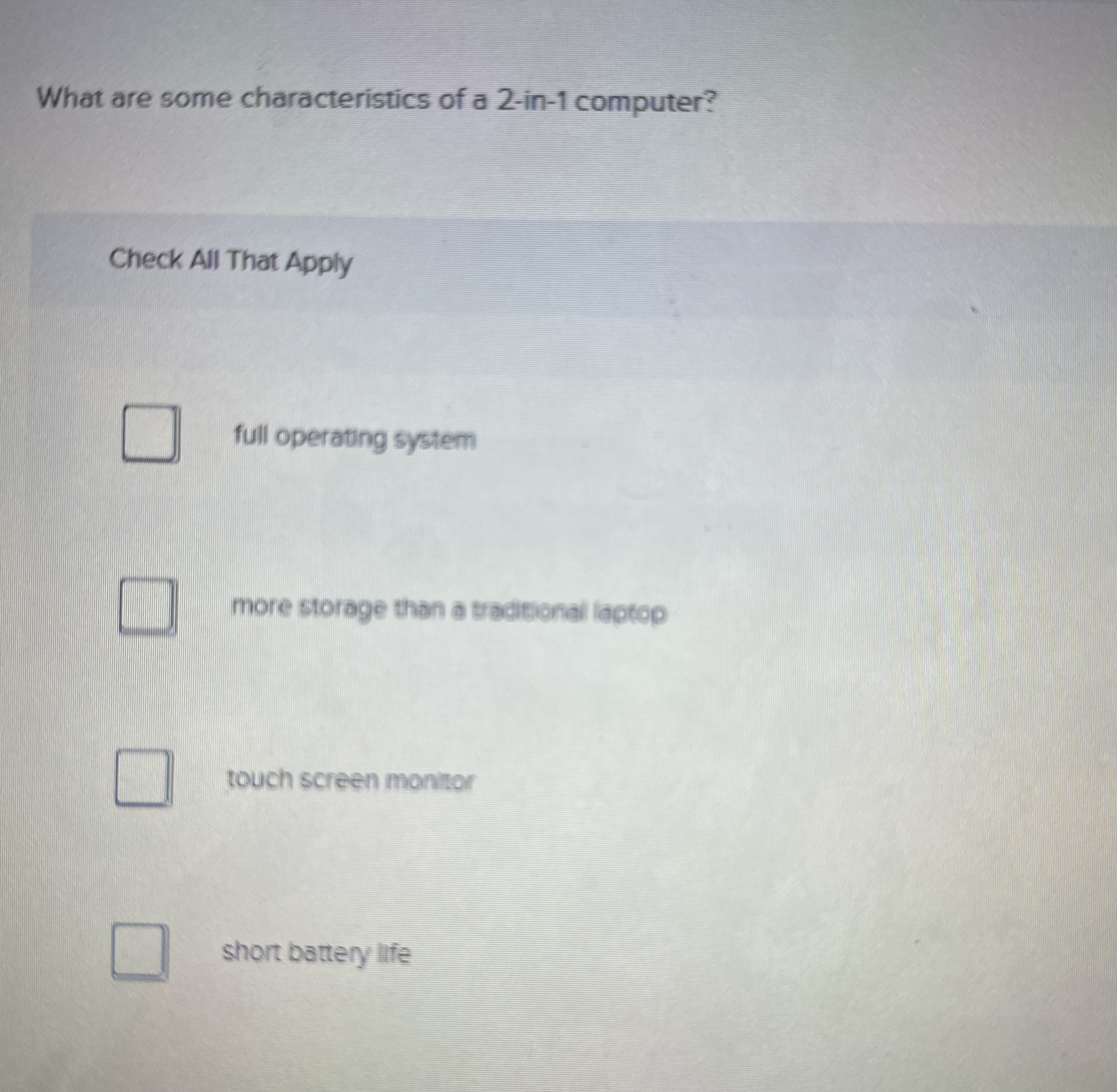 Solved What are some characteristics of a 2 in1