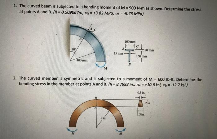 Solved 1. The curved beam is subjected to a bending moment | Chegg.com