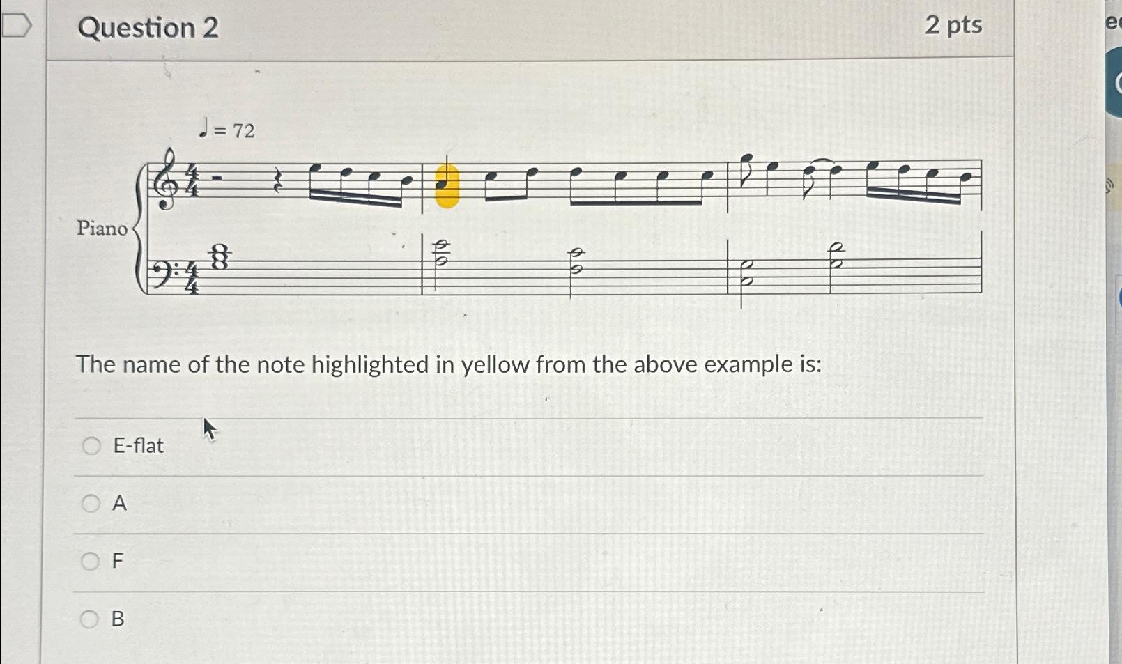 Solved Question 22ptsd=72The name of the note highlighted in | Chegg.com