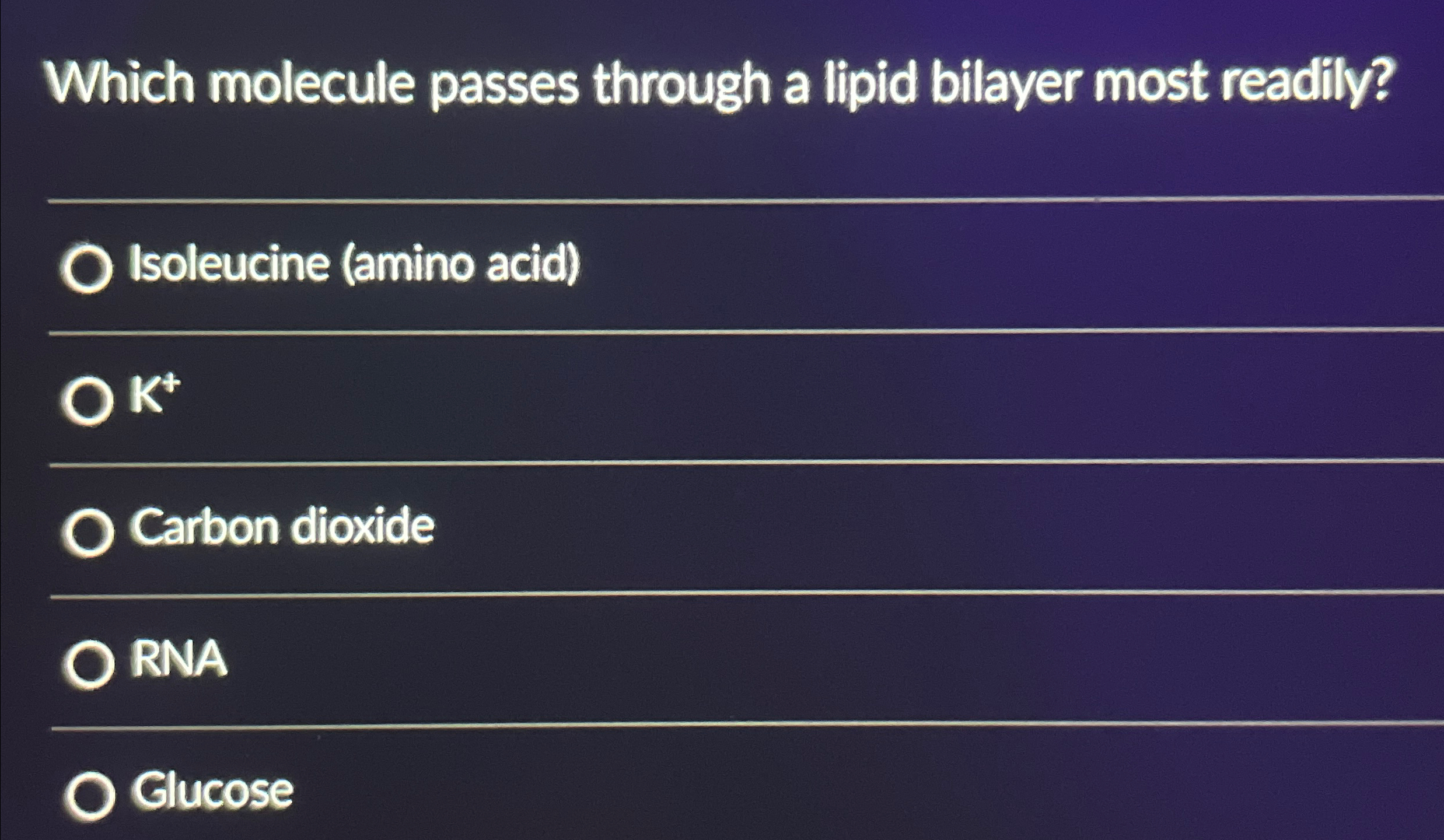 Solved Which molecule passes through a lipid bilayer most | Chegg.com