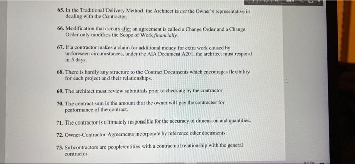 Solved 65. In the Traditional Delivery Method, the Architect | Chegg.com