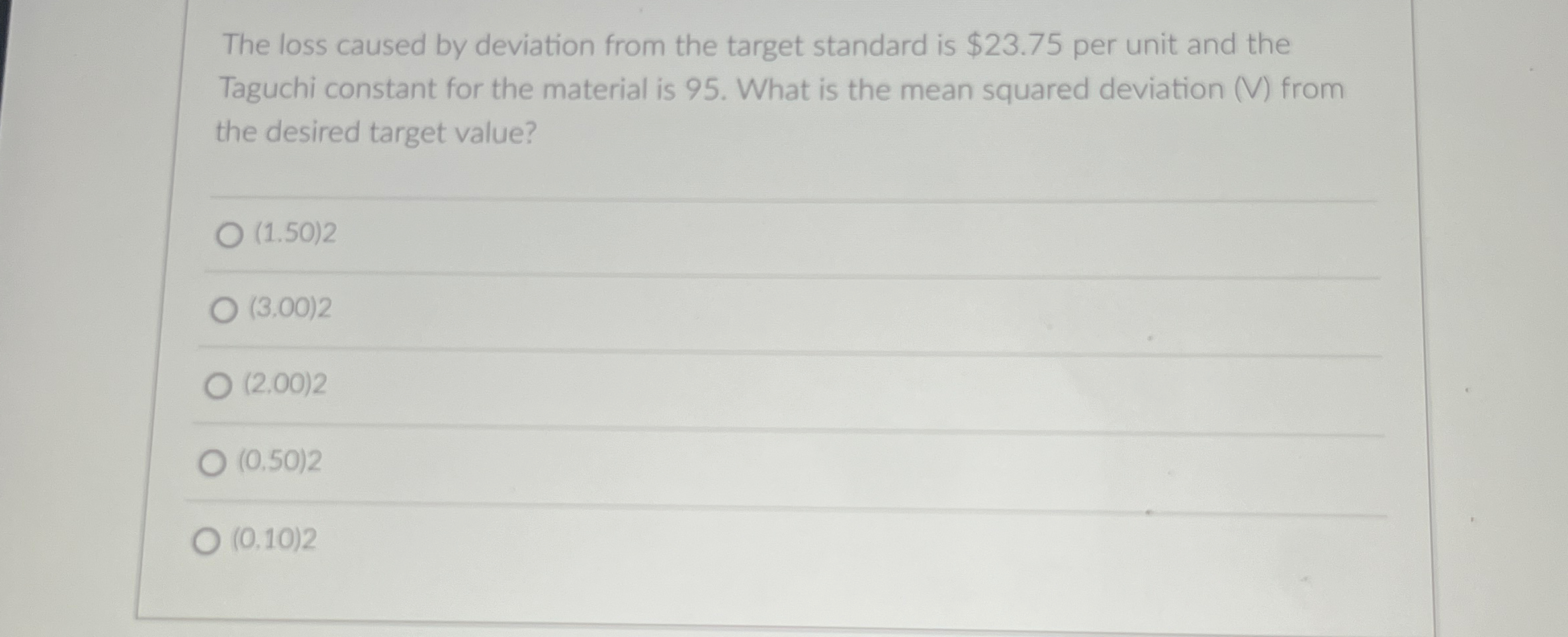 Solved The loss caused by deviation from the target standard | Chegg.com