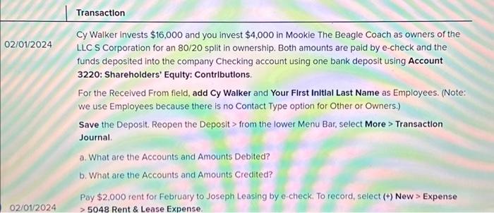 Solved Cy Walker invests $16,000 and you invest $4,000 in | Chegg.com